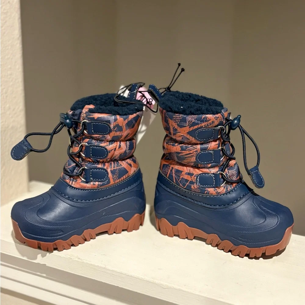 NWT Boys Blue/Rust Orange MEMBER'S MARK Winter Snow Boots - Toddler Size 7/8_2